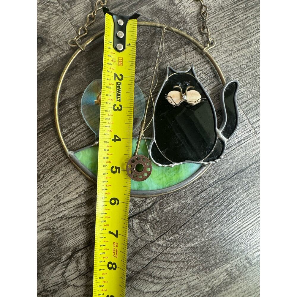 Primitive Black Cat Sun Catcher Stained Glass Window Fish Bowl Handmade 6 INCH - Picture 9 of 14